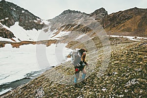 Hiker girl in mountains Traveling Lifestyle survival concept