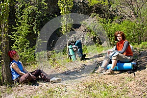 Hiker girls takes a rest