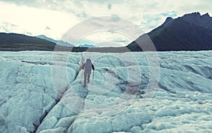 Hiker on glacier