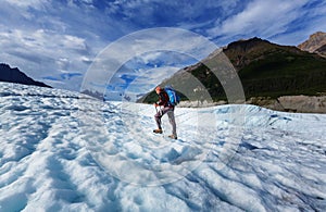 Hiker on glacier