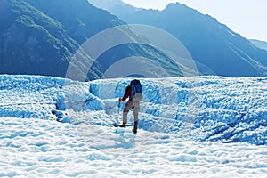 Hiker on glacier