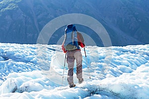 Hiker on glacier