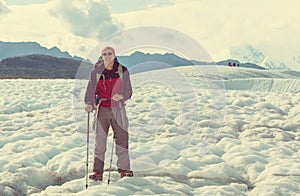 Hiker on glacier