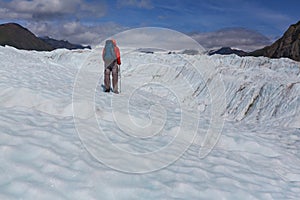 Hiker on glacier