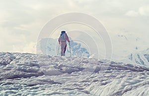 Hiker on glacier