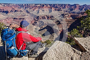 A hiker in the Grand Canyon National Park, South Rim, Arizona, U