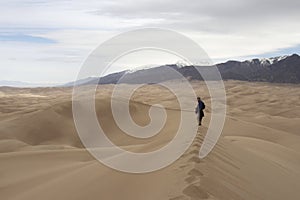 Hiker at Great Sand Dunes National Park and Preser