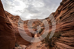 Hiker Heads Into The Beginning Of The Wire Pass Slot Canyon