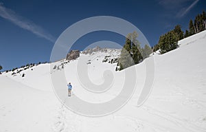 Hiker heads up to Lassen Peak