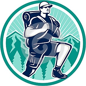 Hiker Hiking Mountain Retro