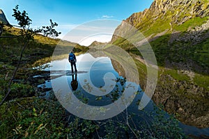 Hiker by lake