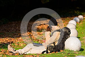 Hiker with laptop