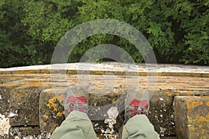 Hiker legs on the top of great wall