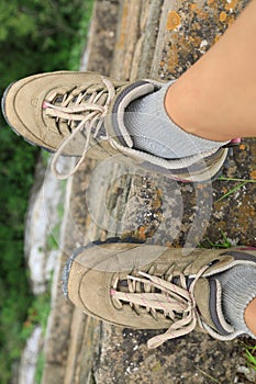 Hiker legs on the top of great wall