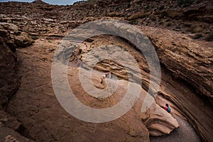 Hiker in the Little Wild Horse Canyon Bird's eye view