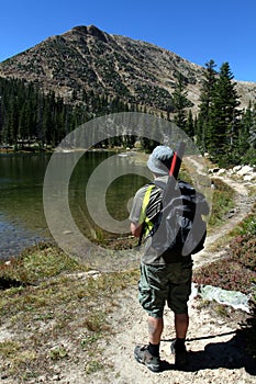 Hiker looking at mountains