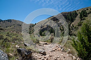 Hiker makes her way up to Goldbug Hot Springs in Idaho, in the Salmon Challis National Forest
