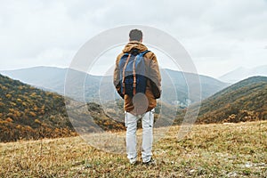 Hiker man enjoying by scenics in autumn season