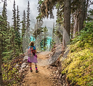 Hiker at Middle Joffre Lake