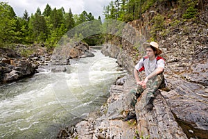 Hiker & mountain river