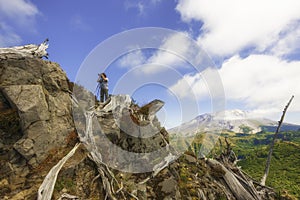 Hiker Photographer on Castle Peak near Mt. St. Helens
