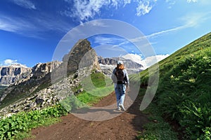 Hiker in Pordoi pass