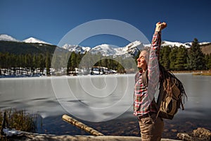 Hiker in Rocky mountains National park in USA