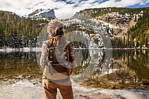 Hiker in Rocky mountains National park in USA