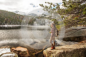 Hiker in Rocky mountains National park in USA