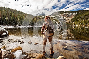 Hiker in Rocky mountains National park in USA