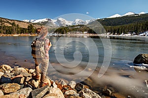 Hiker in Rocky mountains National park in USA