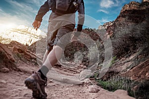 Hiker on the rocky path