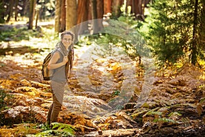 Hiker in Sequoia national park in California, USA