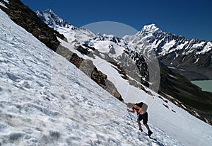 Hiker on snowfield photo