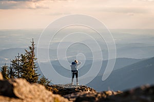 Hiker successfully climbed mountain peak