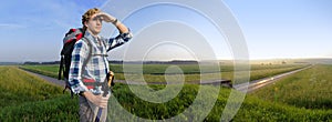 Hiker in Summer fields