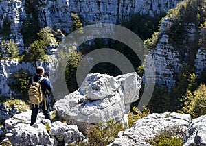 Hiker at summit of alburni massif