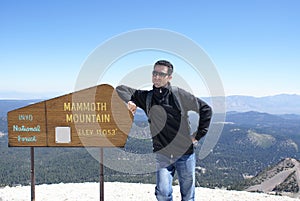 Hiker on Summit of Mammoth Mountain