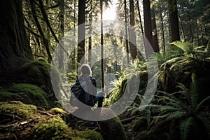 hiker, surrounded by the beauty of the forest, enjoying a peaceful moment