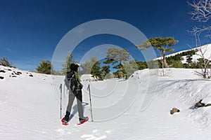 Hiker Take A Picture of Snow Covered Path in Etna Park, Sicily