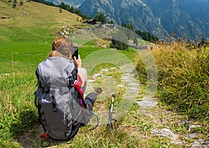 Hiker taking pictures. photo