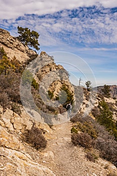 Hiker On Trail Climbing Up To Guadalupe Peak