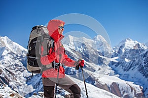 Hiker on the trek in Himalayas