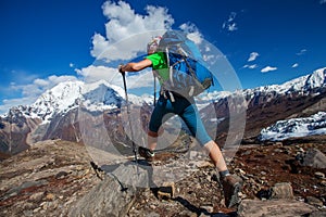 Hiker on the trek in Himalayas