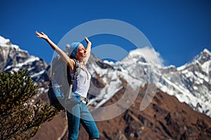 Hiker on the trek in Himalayas