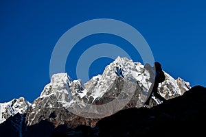 Hiker on the trek in Himalayas