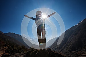 Hiker on the trek in Himalayas