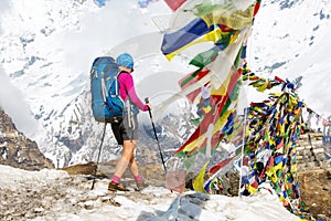 Hiker on the trek in Himalayas, Annapurna valley