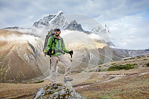 Hiker on the trek in Himalayas, Khumbu valley