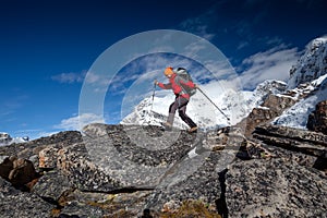 Hiker on the trek in Himalayas, Khumbu valley, Nepal